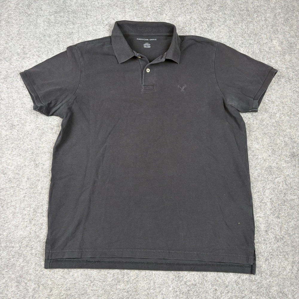 American Eagle Polo Shirt Mens‎ Large L Black Short Sleeve Eagle Y2K Skater Surf